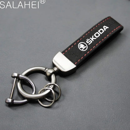 For Skoda Octavia Fabia Rapid Superb Kodiaq Scala Karoq Citigo Kamiq Roomster Enyaq Car Accessories Leather Car Lanyard Keychain
