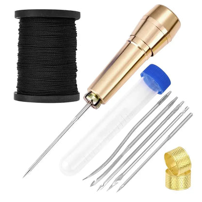 Leather Sewing Kit Awl Needle Waxed Thread Hand Quilting Needles Sewing Awl For Beginner Leather Stitching Bags Shoes Wallets