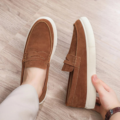 Suede Leather Men's Casual Shoes Fashion Comfortable Loafers Breathable Slip on Walking Footwear Platform Lightweight Work Shoes