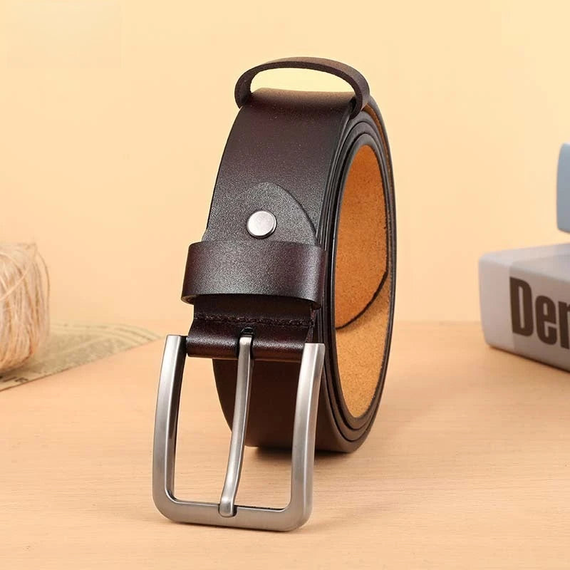 3.7cm Wide Men's Synthetic Leather Belt with Metal Pin Buckle, Casual Jeans Belt for Men, Unisex Synthetic Leather Pants Belt