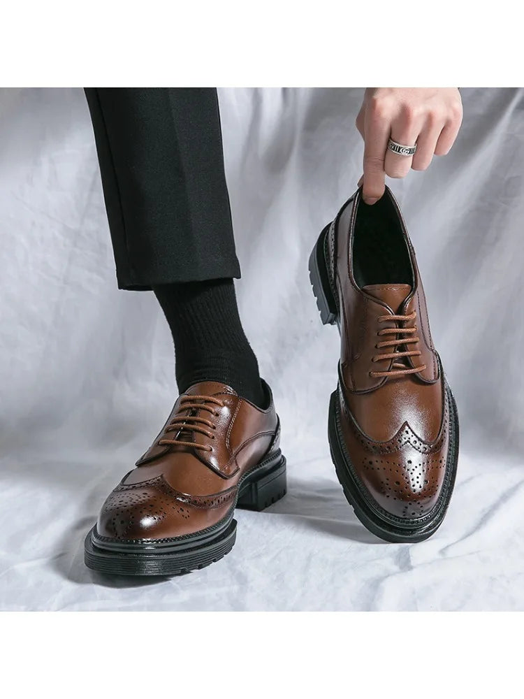 Leisure Genuine Leather Shoes for Men, British Pointed Business Attire, Office Wear, Korean Version, Height Increase Men's Shoes