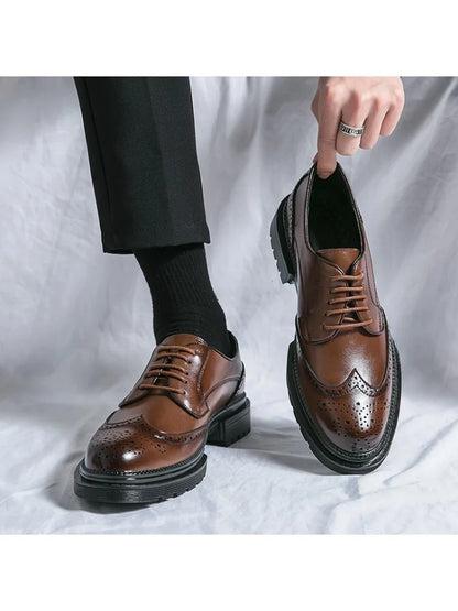 Leisure Genuine Leather Shoes for Men, British Pointed Business Attire, Office Wear, Korean Version, Height Increase Men's Shoes