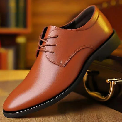 Men Pu Leather Shoes British Business Formal Leather Shoes Trendy Soft Lace-up Shoes Non-slip Comfort Male Daily Office Footwear