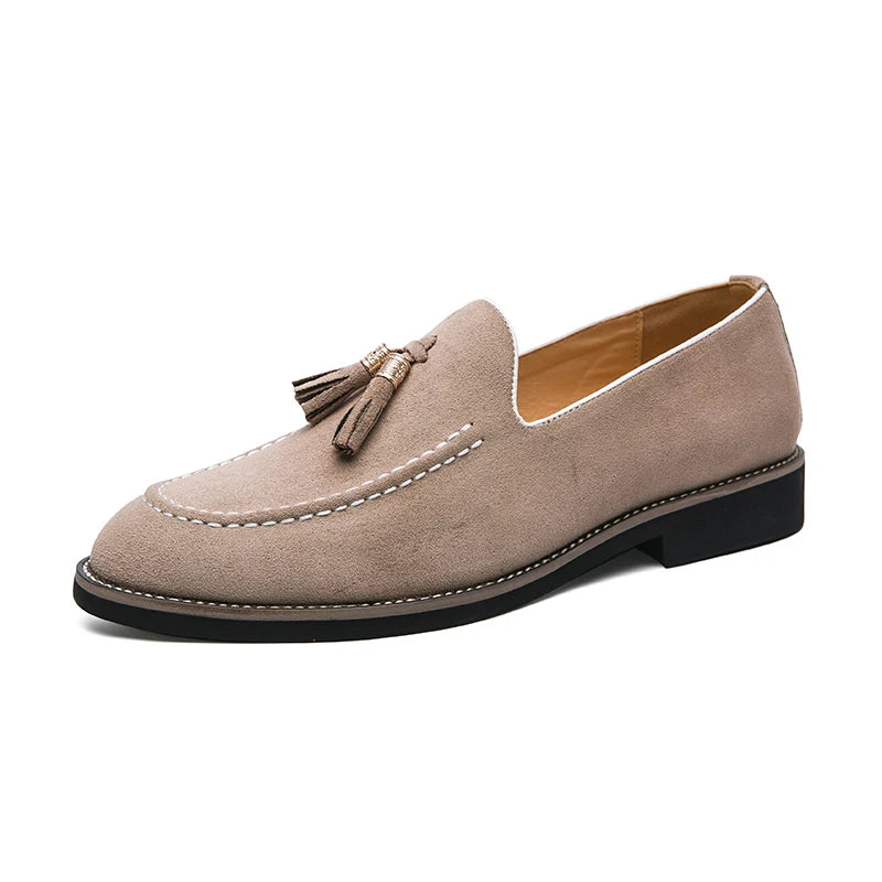 Italian Brand Cowhide Suede Pointed Toe Leather Shoes High Quality Men's Loafers Men's Casual Shoes British Style Flat Shoes