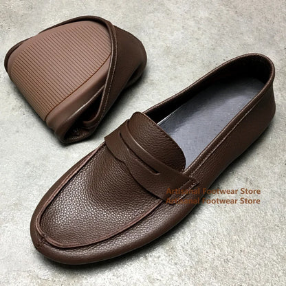 Flat Loafers Soft Leather Soft Sole Slip On Leather Casual Shoes for Men Breathable Comfortable Office Dress Shoes Men Shoes