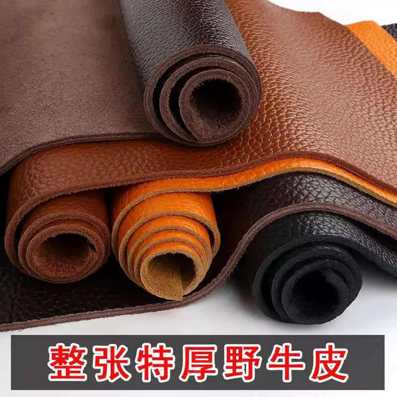 4mm thick cowhide top layer  reddish-brown leather fabric genuine leather table mat sofa  mattress yellowish-brown cowhide