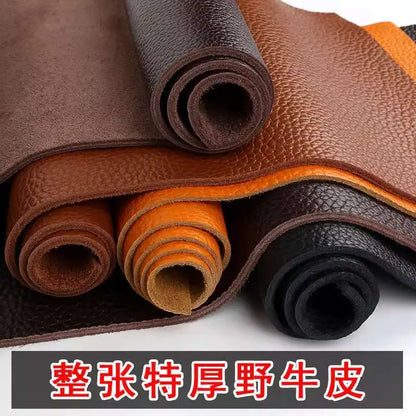 4mm thick cowhide top layer  reddish-brown leather fabric genuine leather table mat sofa  mattress yellowish-brown cowhide