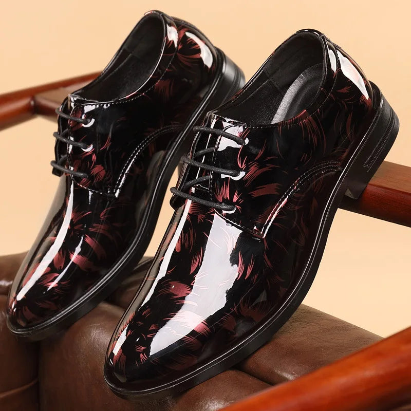 202 New Leather Shoes for Men Floral Pattern Men's Formal Shoes Luxury Business Oxford Male Office Wedding Flats Mocassin Homme