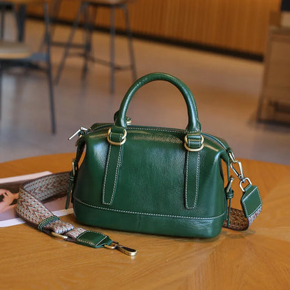 New Genuine Leather Boston Bag for Women First Layer Cowhide Shoulder Crossbody Handbag Elegant Versatile Top Handle Purse