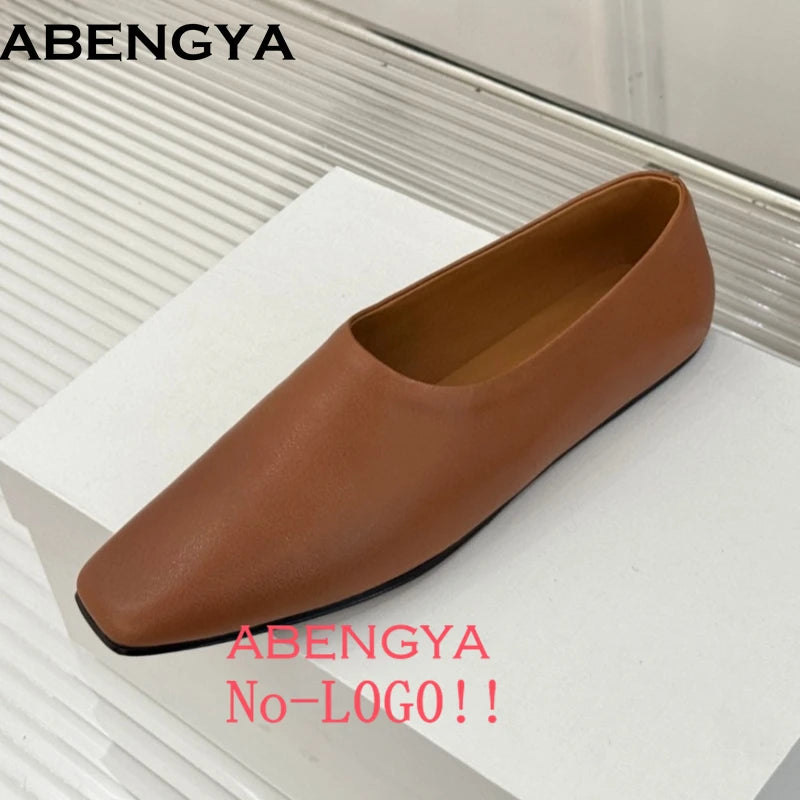 ABENGYA Real Leather Loafers Flat Shoes Women Slip On Ladies Casual Single Shoes Ballet Flats Shoes For Women Mules