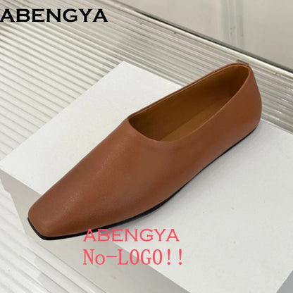 ABENGYA Real Leather Loafers Flat Shoes Women Slip On Ladies Casual Single Shoes Ballet Flats Shoes For Women Mules