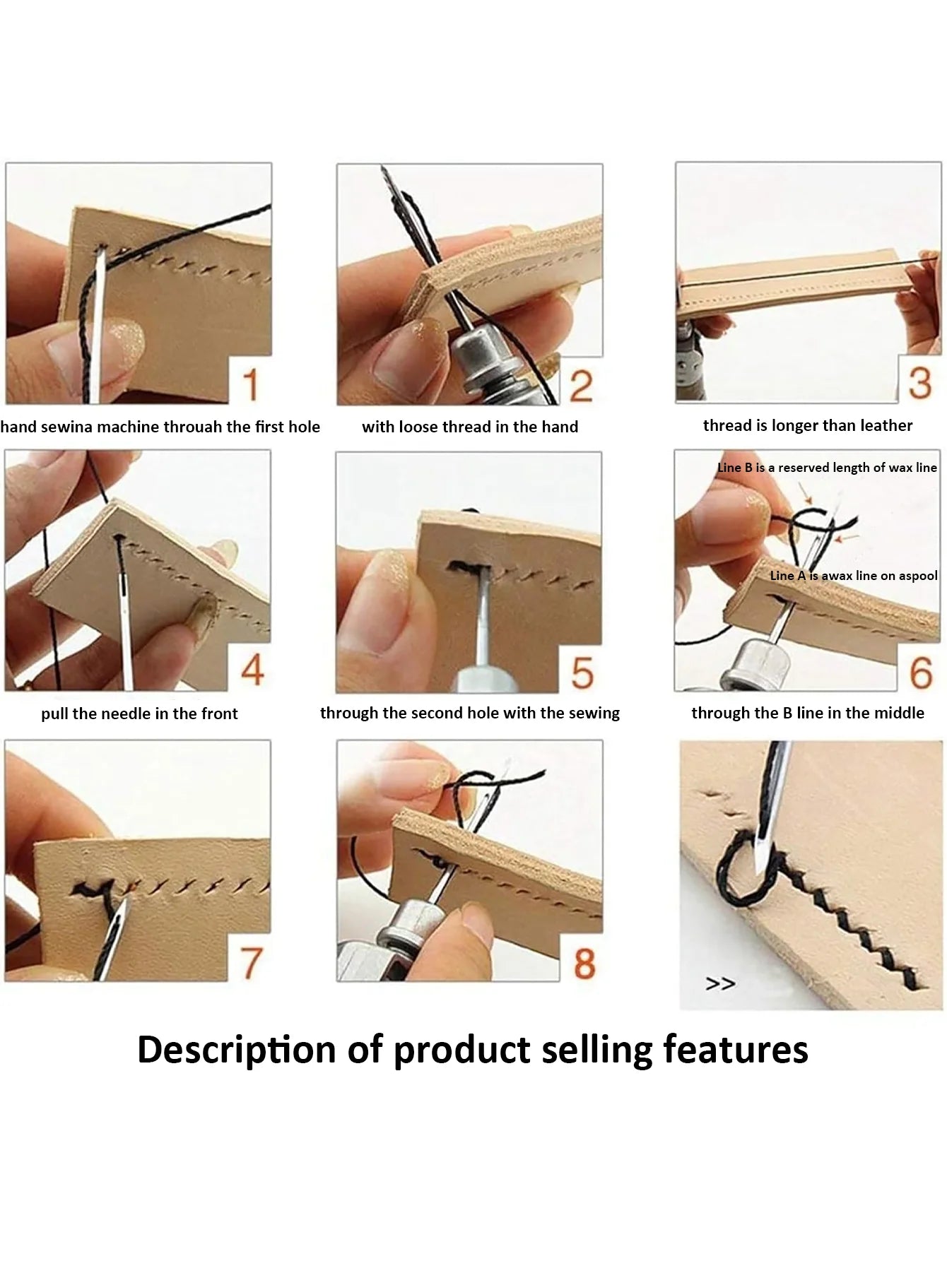 Professional Leather Sewing Awl Set, Quick Sewing Machine Sewing Tools, Suitable for DIY Handmade Repair, 1 Set with Needles