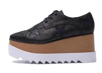 Luxury design thick-soled women's sports shoes fashion star real leather women's casual shoes runway wooden sole women's shoes