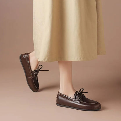 Leather Shoes for Women 2026 Spring and Autumn Sheepskin Worn Dirty Tied Soft Soled Loafer Shoes Retro One Foot Women's Shoe