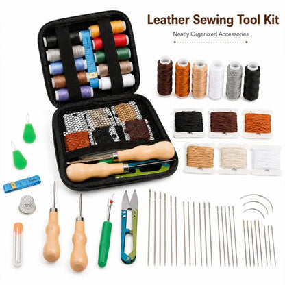 Leather sewing tool set, with waxed thread and needle threader, suitable for leather sewing DIY craft accessory set