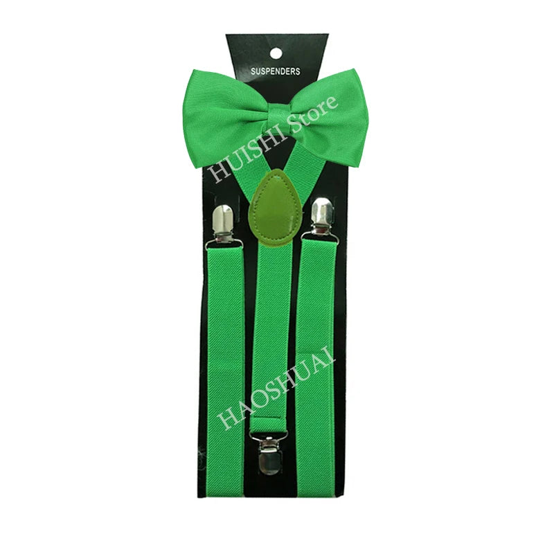 Suspenders Man Bowtie Solid Color Elastic PU Leather Suspenders For Man Belt Adjustable Straps For Wedding Bow Tie Accessories