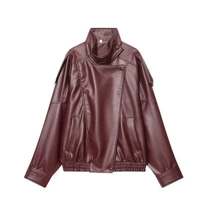 Women Fashion Leather Jacket Autumn Winter Loose Causal PU Faux Leather Jackets Coat Fashion Street Motorcycle Jackets