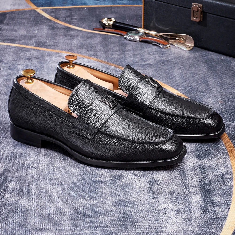 Men's High-End Genuine Leather Loafers Comfortable Flat Casual Glossy black Handmade Office Banquet Shoes