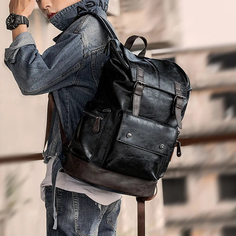 Men's Large Leather Antitheft Travel Backpack Laptop Bags Men Black Pu Bagpack Boy Big Capacity School Male Business 가방 mochilas