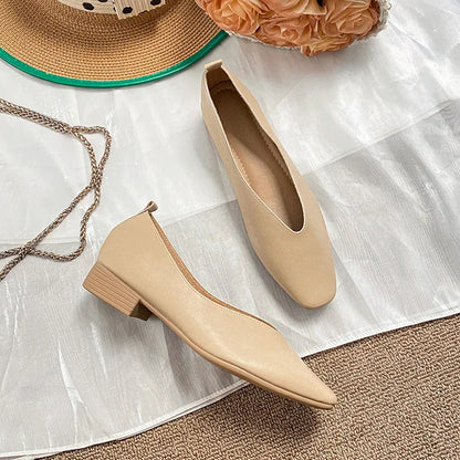 Genuine Leather Multi-color Low-heeled women's Shoes  Round Toe Flat Bottom Shallow Cut Single Shoe Casual Versatile Loafers