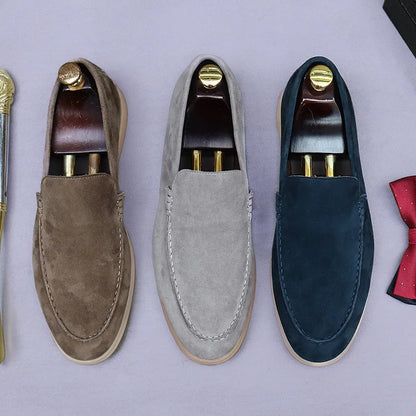 Matte Suede Men's Shoes Genuine Leather Retro Low-Top Shoes Business Slip-On Cow Suede Slip-On Soft Men's Casual Leather Shoes