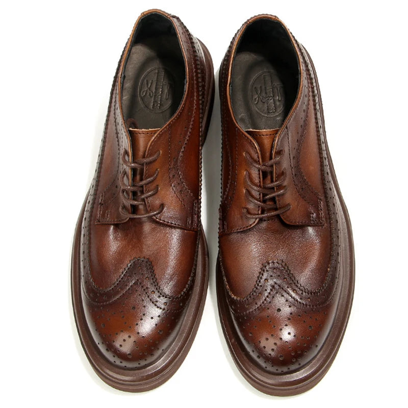 Genuine Leather Men's Block Shoes Mens Business Shoes Luxury New Handmade Comfortable Man Casual Shoes Retro Men Leather Shoes