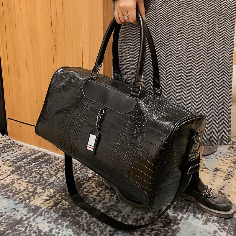 2023 New pu Leather Travel Bags Luxury Men Large Capacity Portable Alligator Shoulder Bag Men's Handbags Vintage Travel Duffle