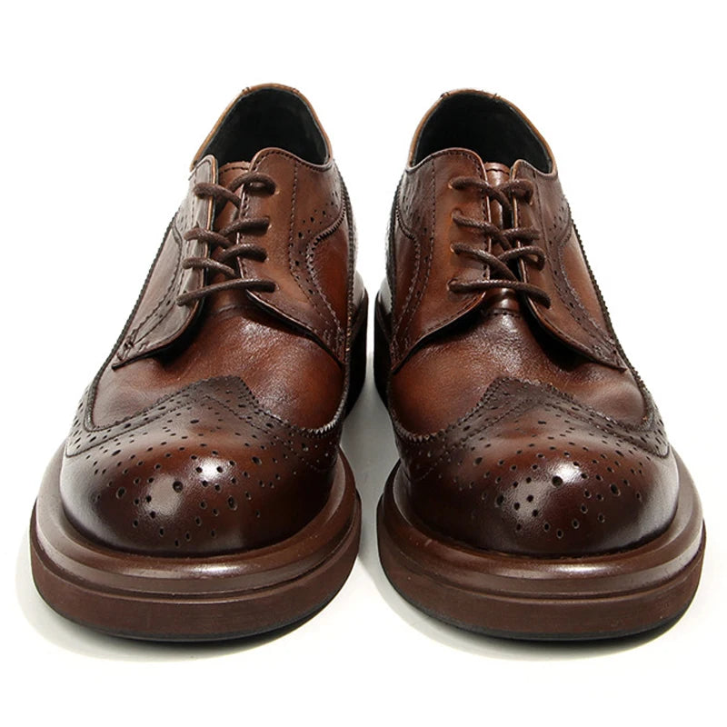 Genuine Leather Men's Block Shoes Mens Business Shoes Luxury New Handmade Comfortable Man Casual Shoes Retro Men Leather Shoes