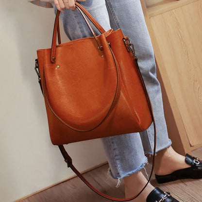 Genuine Leather Tote Bag for Women Large Capacity Oil Wax Leather Top Handle Shoulder Bag Vintage Luxury Designer Handbag
