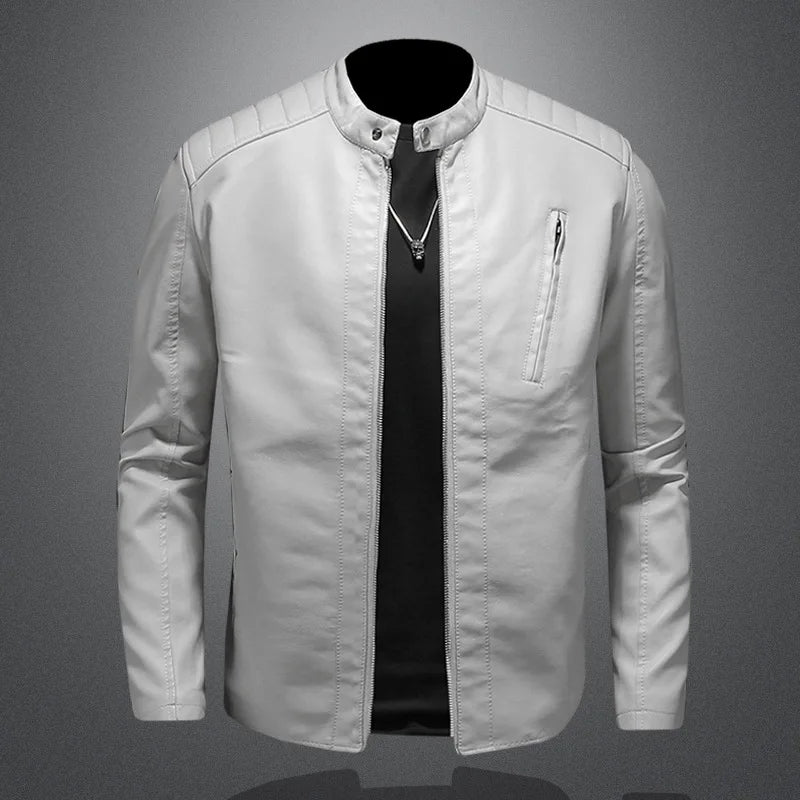 Men White Locomotive Leather Jackets Moto Biker Pu Leather Coats High Quality Male Spring Autumn Slim Leather Jackets Size 5XL