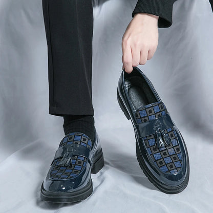 Trend Leather Shoes Men's Patent Leather Tasseled Loafers  Business Dress Wedding Casual Shoes Non-slip Thick Soled Shoes 38-46