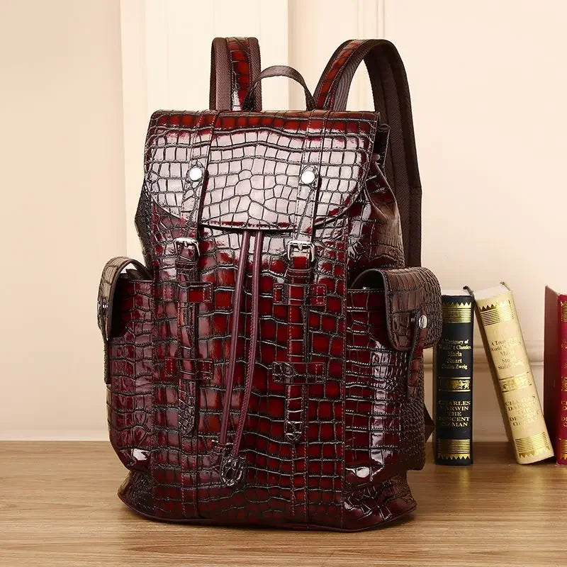 2026 New Luxury Brand Real Genuine Leather Men Alligator Backpacks Student Backpack Boy Luxury 15.6 Inch Computer Laptop Bag