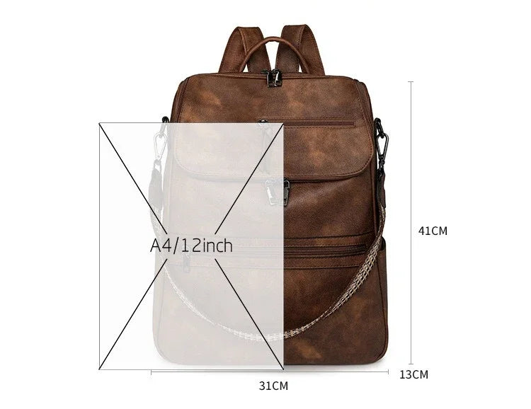 Women Large Leather Laptop Backpack 15.6 Inch Waterproof Casual Fashion Business Retro Travel Shoulder Bag for College