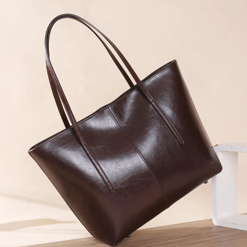 Genuine Leather Women's Large Capacity Tote Bag Women Fashion High quality Cowhide hand shoulder bag Commuter shopping bag