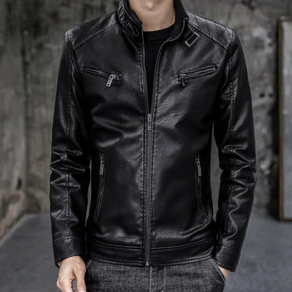 Male Leather Jackets Men Zipper Long Sleeve Fashion Brand Leather Jackets Short Cool Spring Autumn Biker Men Plus Size Jacket