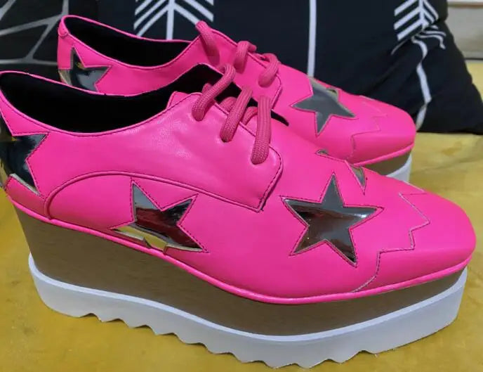 Luxury design thick-soled women's sports shoes fashion star real leather women's casual shoes runway wooden sole women's shoes