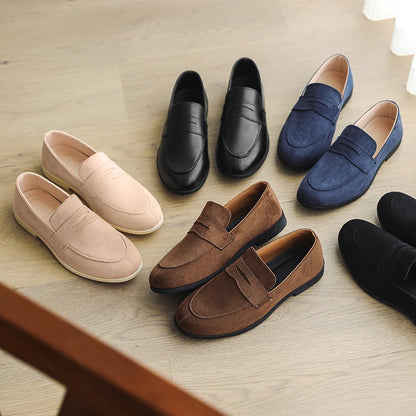 Fashion Leather Mens Loafers Lightweight Soft Sole Casual Shoes Retro Dress Shoes Slip on Flat Moccasins Designer Business Shoes
