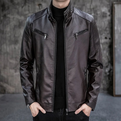 Male Leather Jackets Men Zipper Long Sleeve Fashion Brand Leather Jackets Short Cool Spring Autumn Biker Men Plus Size Jacket