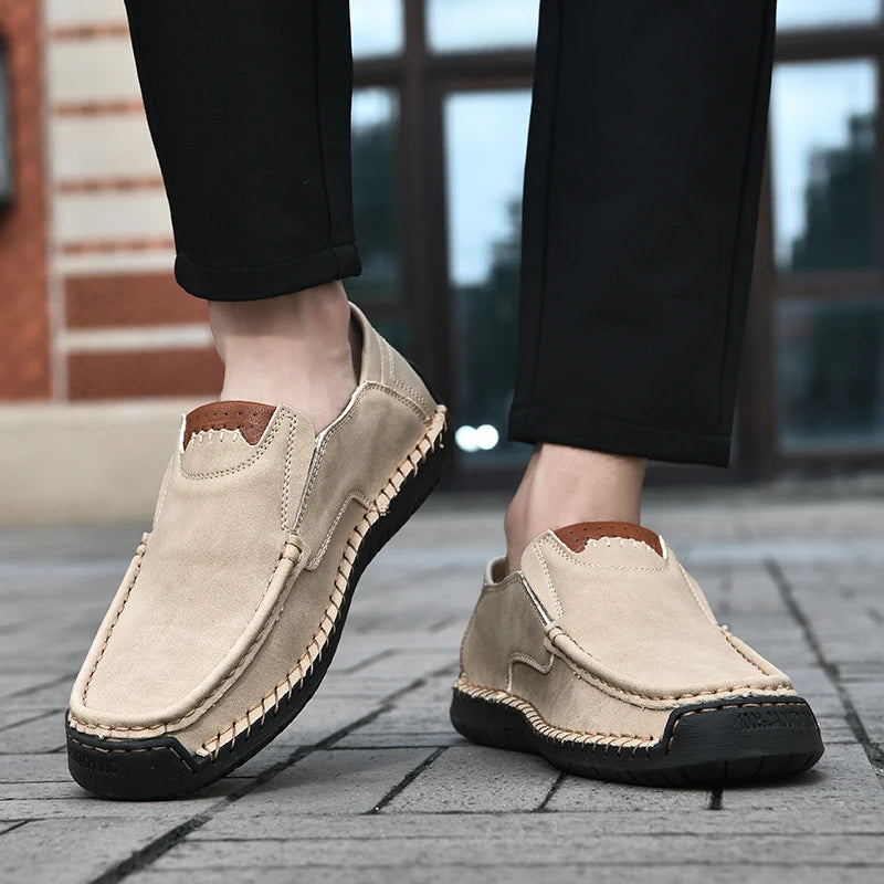 Handmade Leather Men Shoes Casual Comfortable Slip on Loafers Men Leather Shoes Flats Walking Shoes