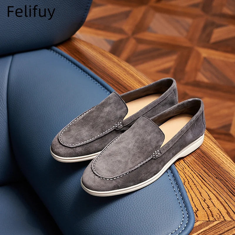 Genuine Leather Men's Slip-On Loafers Cow Suede Casual shoes Lightweight Daily Wear Outdoor Flat Shoes Comfortable Autumn