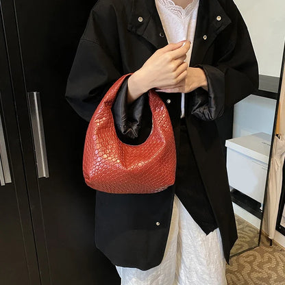 Women Classic Handbags for Women Fashion Woven Embossed Soft PU Leather Small Top Handle Shoulder Bag, Casual Daily Use Tote Bag