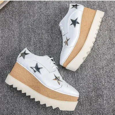 Luxury design thick-soled women's sports shoes fashion star real leather women's casual shoes runway wooden sole women's shoes