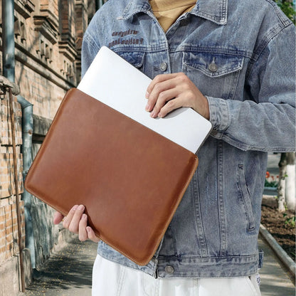Genuine Leather Slim Laptop Sleeve Pouch Cover, Leather Ultra-thin Notebook Protective Case for 14 Inch MacBook, iPAD Air/Pro