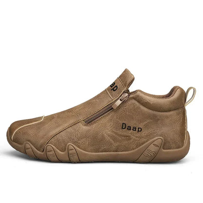 Men's Leather Shoes Ankle Boots Casual Leather Loafers Zipper Comfortable Formal Flat Solid Color White Shoes Driving Moccasins