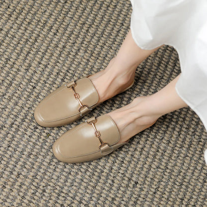 Genuine leather shoes women  mules slipper Cover Toe Elegant Slippers  summer Simple Casual Loafers