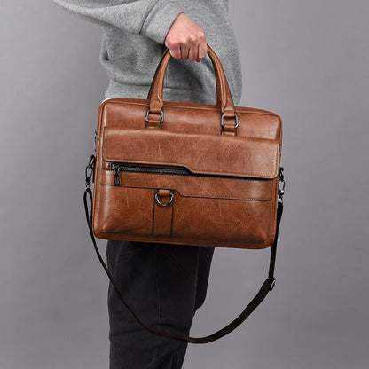 Luxury Brand Men Handbag Leather Man Briefcase for Laptop Messenger Men Leather Shoulder Bag Business Portfolio For A4 Document