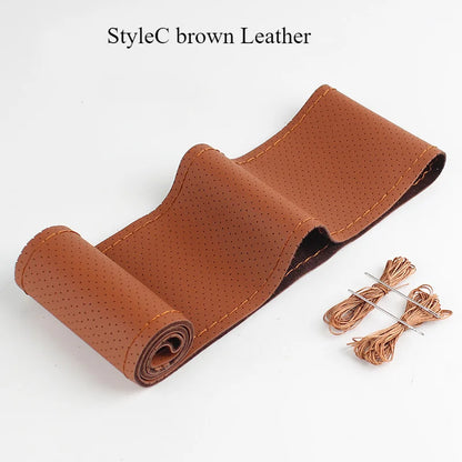 DIY Leather Steering Wheel Covers Soft Fiber Universal Braid Car Steering-Wheel With Needles and Thread Interior Accessories