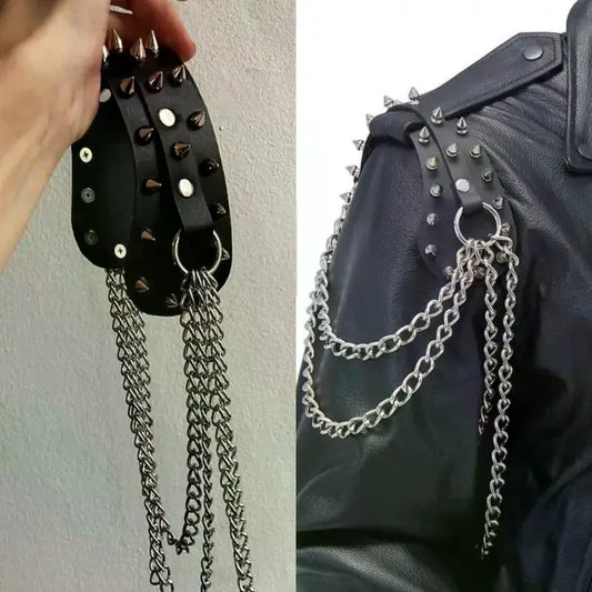 Leather Shoulder Armor Unisex Rivet Chain Tassel Metal Epaulet Accessories Women Men Fashion Punk Costume Party Gift Trendy