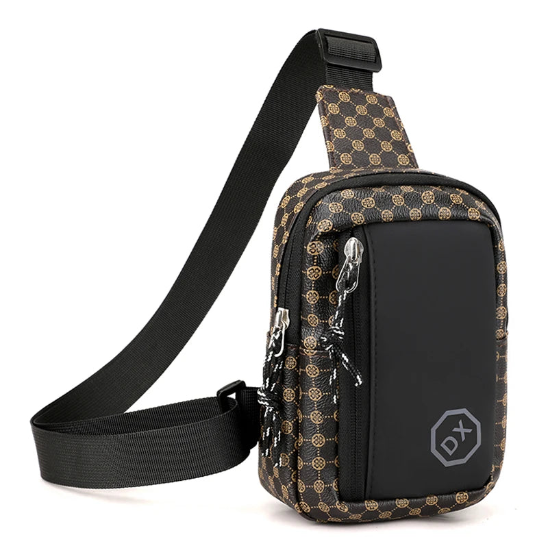 Casual Business Shoulder Bag for Men PU Leather Messenger Bag Wide Strap Crossbody Bags Plaid Designer Male Sling Bags