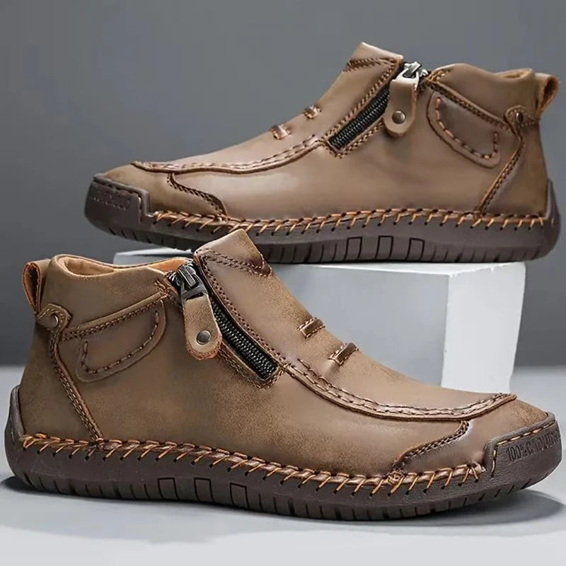Classic Handmade Leather Men's Shoes Casual Banquet Fashion Men Boots Comfy Flat Ankle Boots White Mokasin Shoes Work Shoes